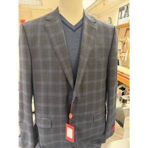 NEW BYRON LARS men's classic fit plaid sport coat in grey